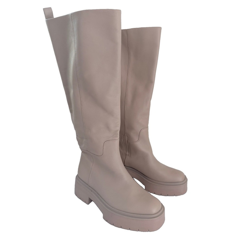 Sam Edelman Larina Women's Size 8 Beige Leather Knee High Platform Lug Boots